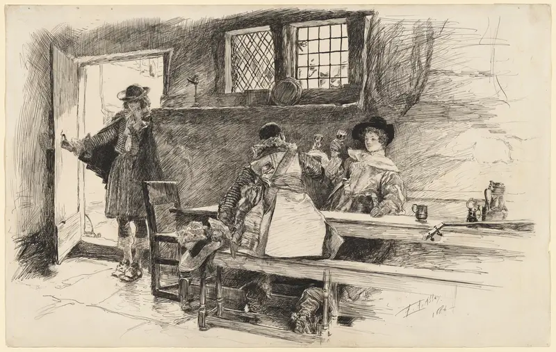 "Will had her to the wine," illustration to "Phillada Flouts Me" Wall Art by Edwin Austin Abbey - High-Resolution Digital Print