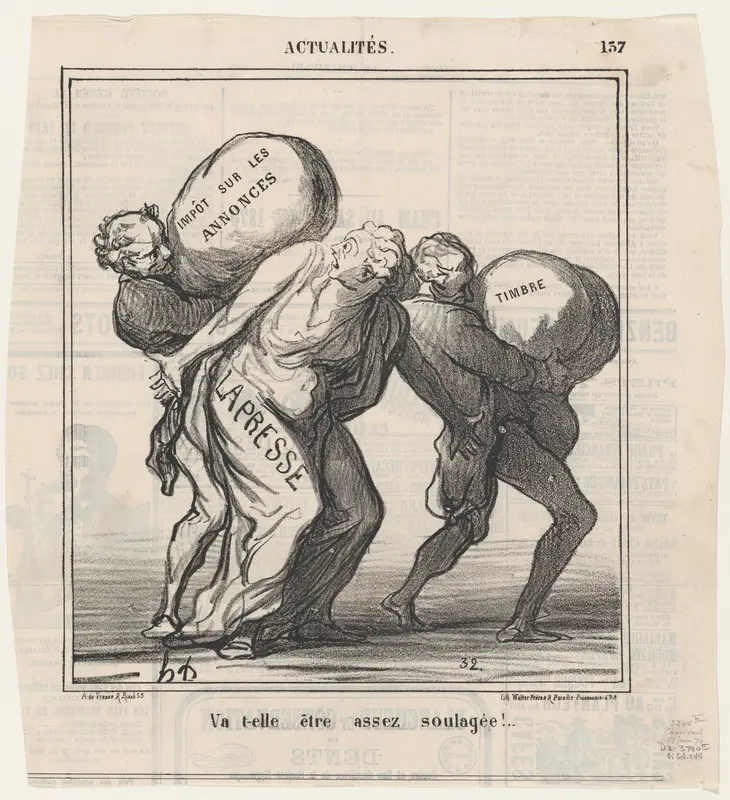 Will she be helped enough..., from 'News of the day,' published in Le Charivari, June 17, 1870 Wall Art by Honoré Daumier - High-Resolution Digital Print