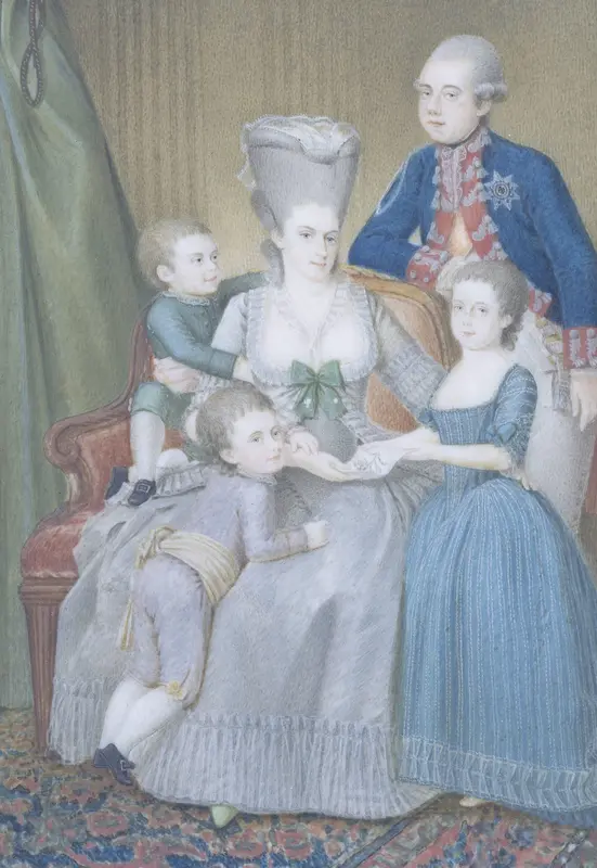 Willem V (1748-1806), prins van Oranje-Nassau, met zijn vrouw Frederika Sophia Wilhelmina van Pruisen en hun kinderen Frederica Louisa Wilhelmina, Willem Frederik en Willem George Frederik Wall Art by Pieter le Sage - High-Resolution Digital Print