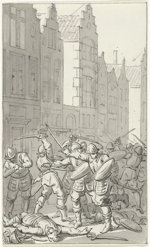 Willem van Arkel sneuvelt in de Krijtsteeg te Gorinchem, 1 december 1417 Wall Art by Jacobus Buys - High-Resolution Digital Print