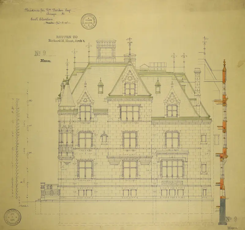 William Borden Residence, Chicago, Illinois, East Elevation Wall Art by Richard Morris Hunt - High-Resolution Digital Print