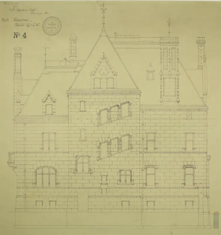 William Borden Residence, Chicago, Illinois, West Elevation Wall Art by Richard Morris Hunt - High-Resolution Digital Print