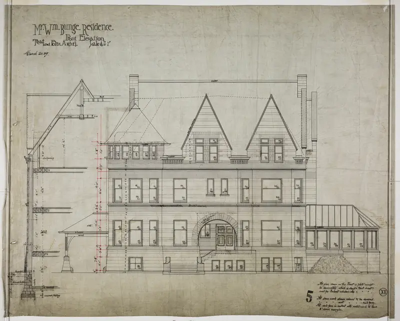 William Bunge House, Chicago, Illinois, Front Elevation Wall Art by Treat & Foltz - High-Resolution Digital Print