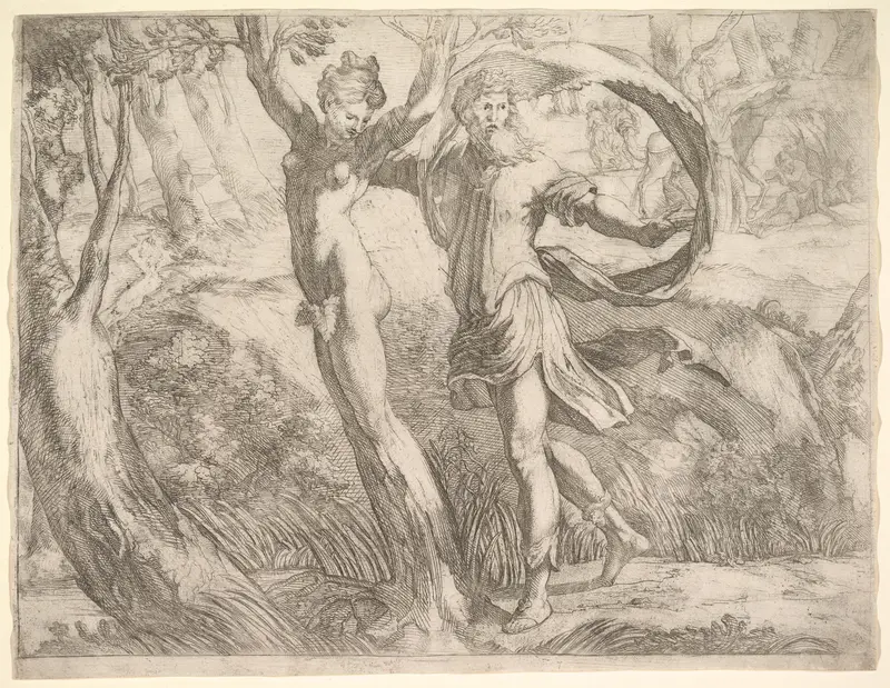 Wilton Album, folio 10a: Priapus and Lotis Wall Art by Anonymous, Italian, 16th century - High-Resolution Digital Print