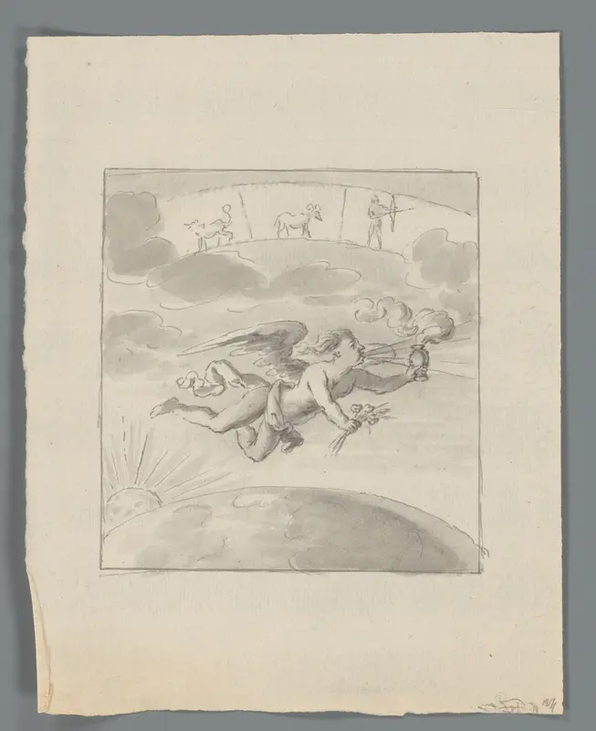 Windgod met de sterrenbeelden leeuw, ram en boogschutter Wall Art by Matthijs Balen (1684-1766) - High-Resolution Digital Print
