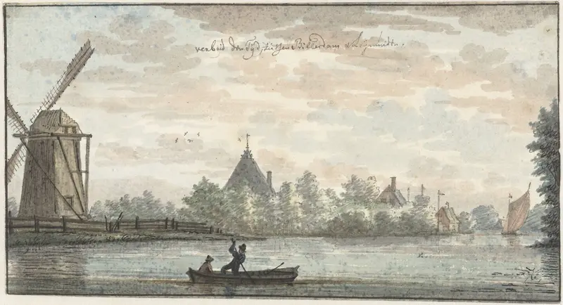 Windmolen 'De Vos' en woonhuis 'Verbeid Den Tijd' aan de Drecht tussen Leimuiden en Bilderdam Wall Art by Unknown - High-Resolution Digital Print