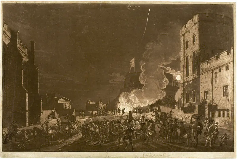 Windsor Castle from the Lower Court on the Fifth of November—Fireworks Wall Art by Paul Sandby - High-Resolution Digital Print