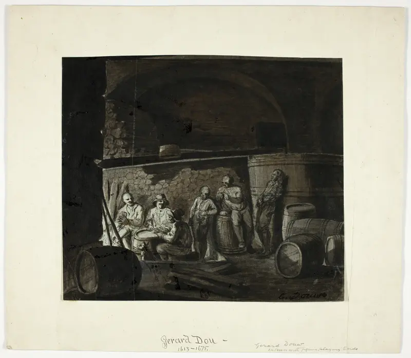 Wine Cellar with Men Playing Cards Wall Art by Gerard Dou - High-Resolution Digital Print