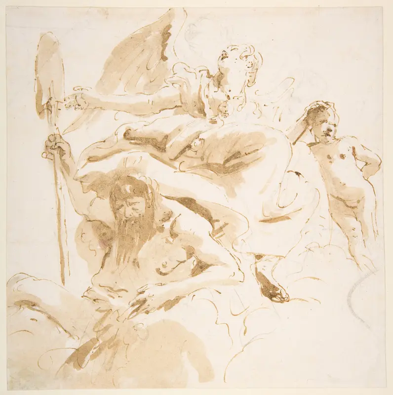 Winged Female Figure, River God, and a Nude Boy Wall Art by Giovanni Battista Tiepolo - High-Resolution Digital Print