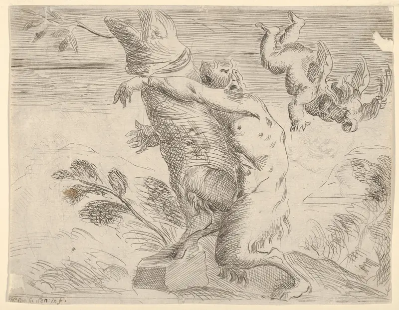 Winged putto whipping a satyr Wall Art by H. Cooke, Sr. - High-Resolution Digital Print