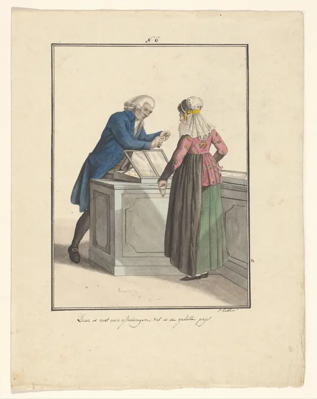 Winkelier van de Evangelische Broedergemeente met een klant Wall Art by Unknown - High-Resolution Digital Print