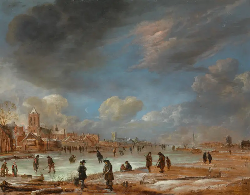 Winter Landscape near a Town with Kolf Players Wall Art by Unknown - High-Resolution Digital Print