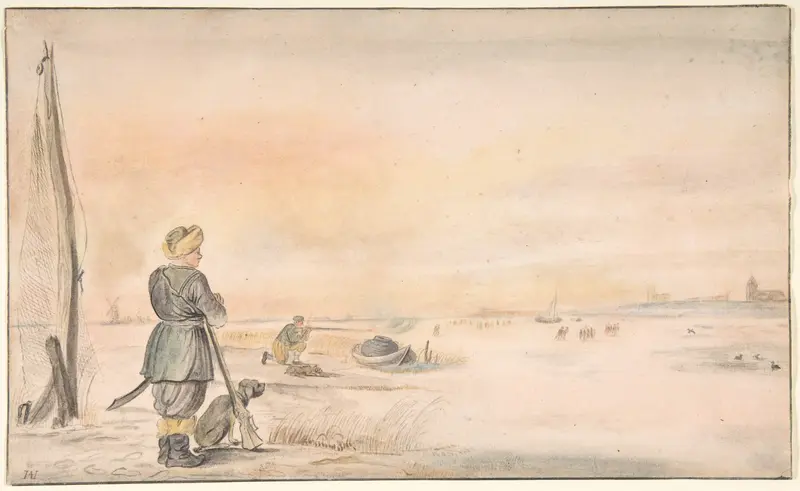 Winter Landscape with a Hunter and his Dog Wall Art by Hendrick Avercamp - High-Resolution Digital Print
