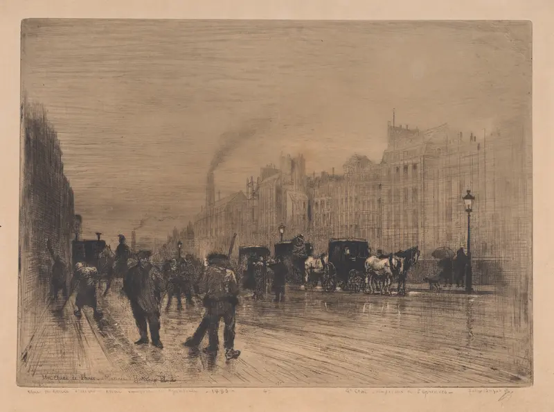 Winter Morning on the Quay, Paris Wall Art by Félix-Hilaire Buhot - High-Resolution Digital Print