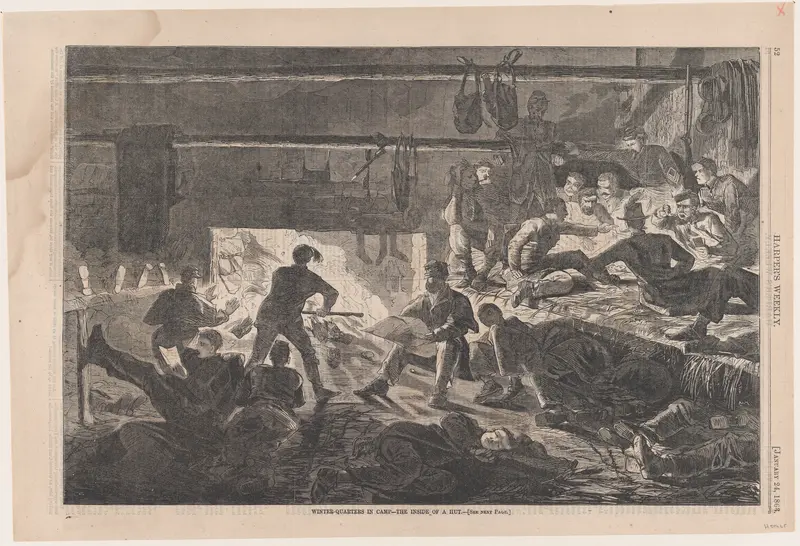 Winter Quarters in Camp – The Inside of a Hut (from "Harper's Weekly," Vol. VII) Wall Art by Winslow Homer - High-Resolution Digital Print