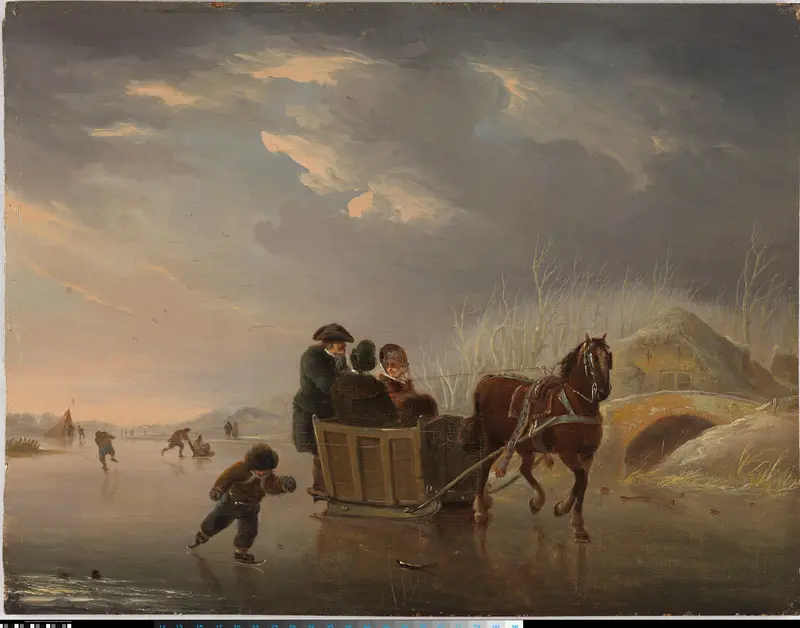 Winter Scene (Horse-Sleigh on the Ice) Wall Art by Andries Vermeulen - High-Resolution Digital Print