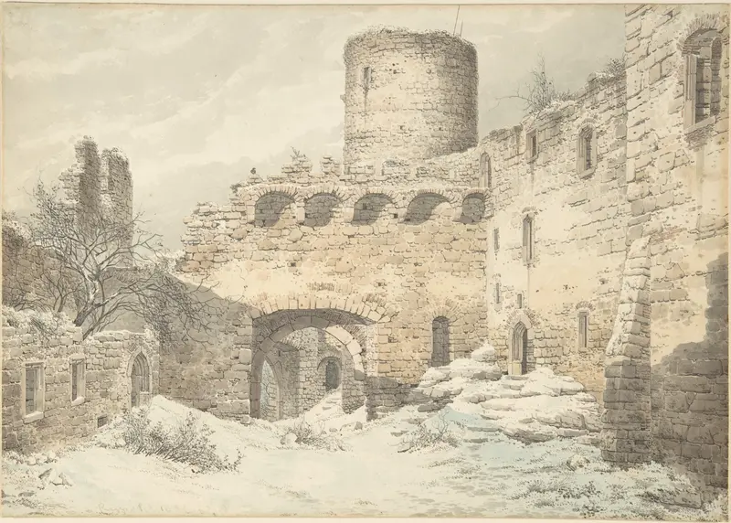 Winter View of the Courtyard of a Medieval Castle in Ruins Wall Art by Julius von Leypold - High-Resolution Digital Print