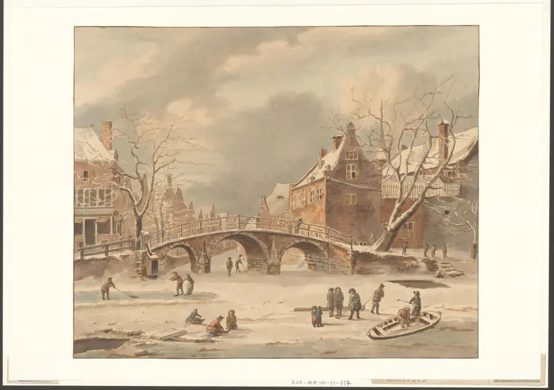 Wintergezicht aan het Spui met de brug naar de Nieuwezijds Voorburgwal Wall Art by Gerrit Hulseboom - High-Resolution Digital Print