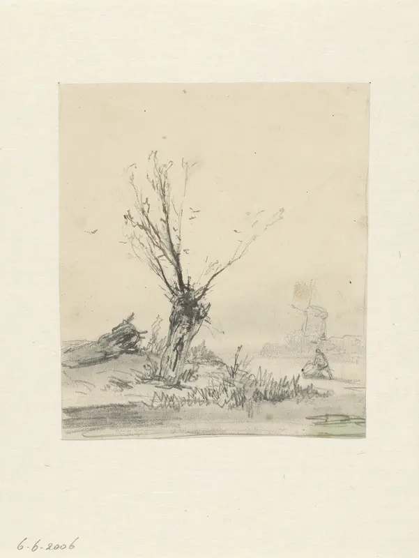 Wintergezicht met knotwilg en man met slee Wall Art by Johannes Franciscus Hoppenbrouwers - High-Resolution Digital Print