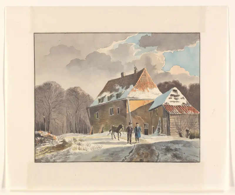 Winterlandschap met boerderij en figuren op een pad Wall Art by Johannes van Reijn - High-Resolution Digital Print