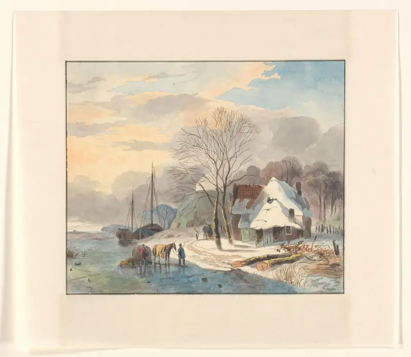 Winterlandschap met boerderij en kalkoven aan een rivier Wall Art by Johannes van Reijn - High-Resolution Digital Print