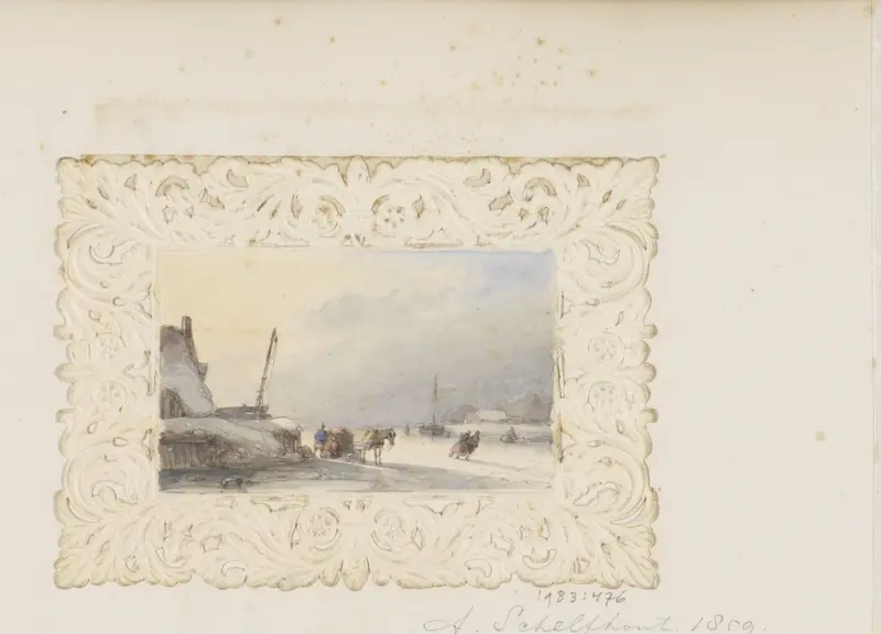 Winterlandschap met figuren en een bepakt paard op het ijs Wall Art by Andreas Schelfhout - High-Resolution Digital Print