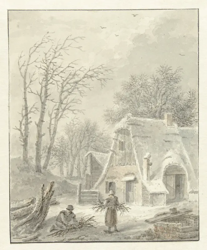 Winterlandschap met houtsprokkelaars voor boerderij Wall Art by Pieter Pietersz. Barbiers - High-Resolution Digital Print