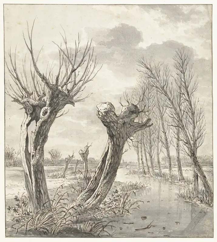 Winterlandschap met knotwilgen langs een bevroren sloot Wall Art by Jacob van Strij - High-Resolution Digital Print