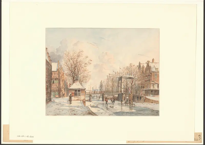 Winterlandschap met schaatsende figuren op de Geldersekade Wall Art by Unknown - High-Resolution Digital Print