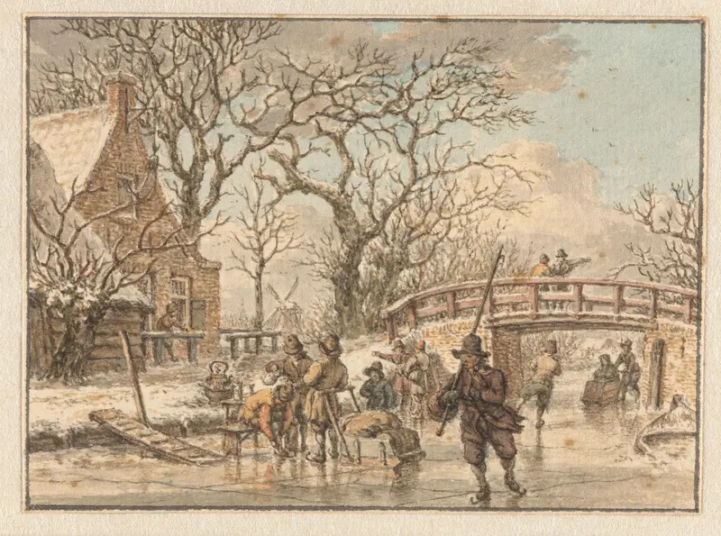 Winterlandschap met schaatsenrijders op een wetering Wall Art by Jacob Cats (1741-1799) - High-Resolution Digital Print