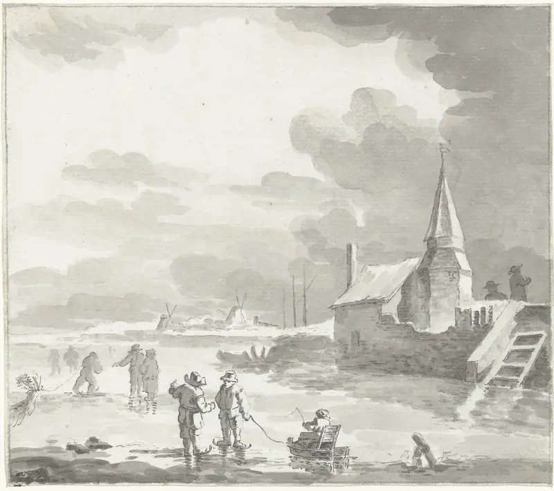 Winterlandschap met schaatsenrijders Wall Art by Jacob Ernst Marcus - High-Resolution Digital Print