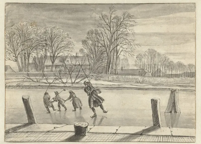 Winterlandschap met vier schaatsers Wall Art by Abraham Rutgers - High-Resolution Digital Print