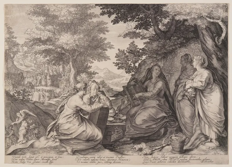 Wise Virgins Gathered Together in a Landscape Before the Preaching of the Baptist, from Parable of the Wise and Foolish Virgins