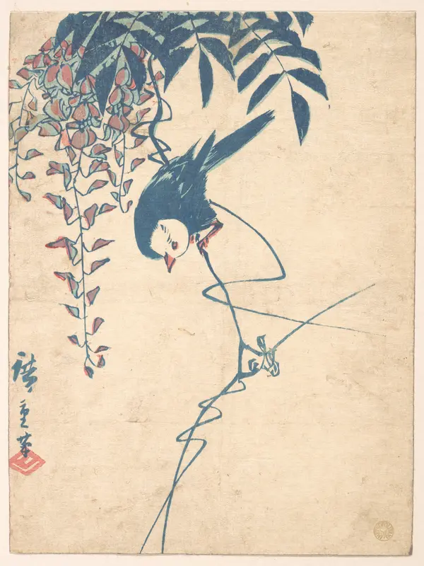 Wisteria and White-headed Bird