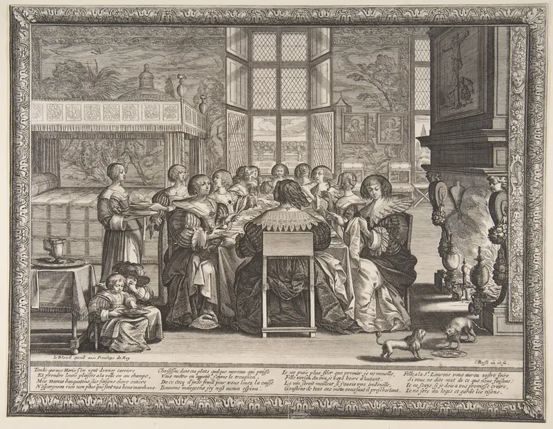 Wives at Table During the Absence of Their Husbands Wall Art by Abraham Bosse - High-Resolution Digital Print