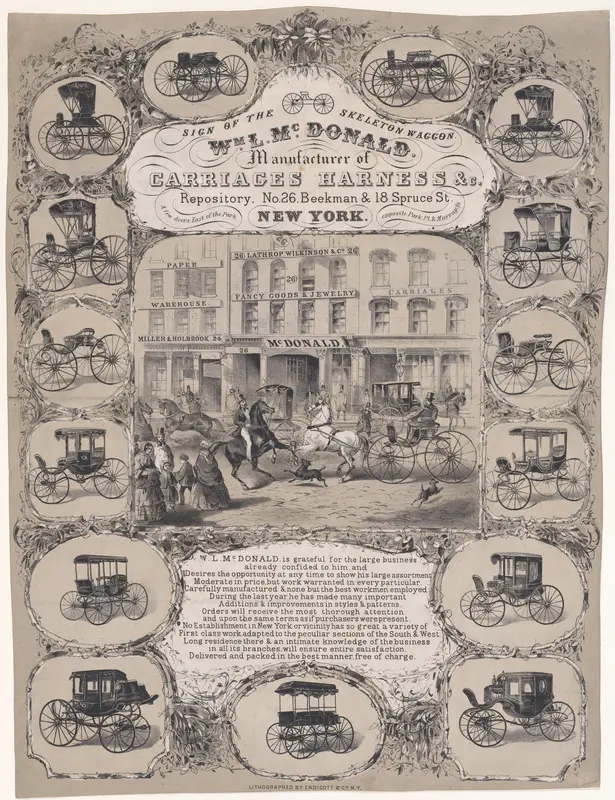 Wm. L. McDonald, Manufacturers of Carriage Harness & Co. Repository, No. 26 Beekman & 18 Spruce Street, New York Wall Art by Endicott & Co. - High-Resolution Digital Print