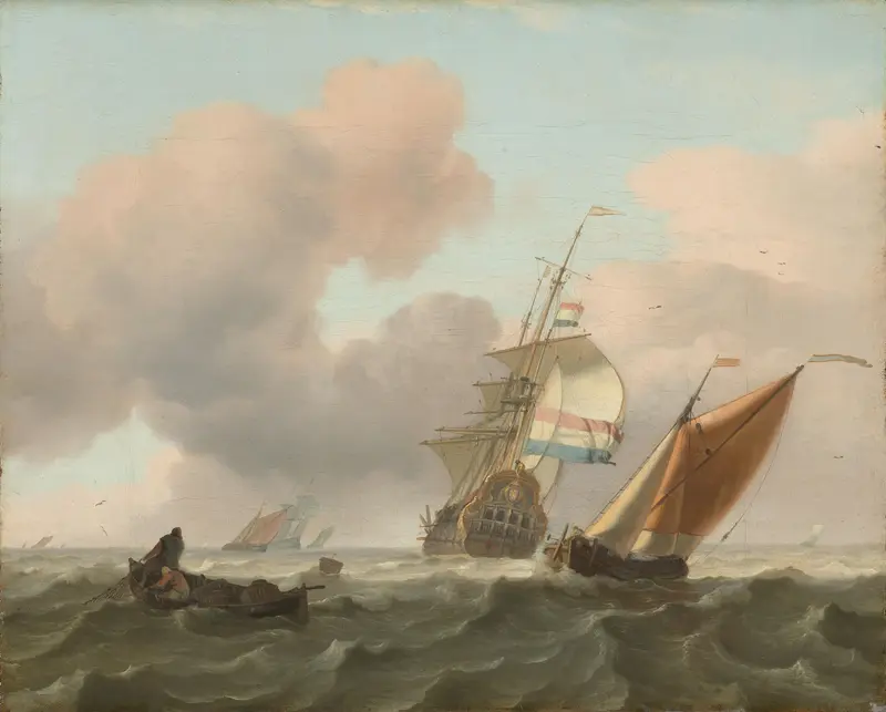 Woelige zee met schepen Wall Art by Unknown - High-Resolution Digital Print