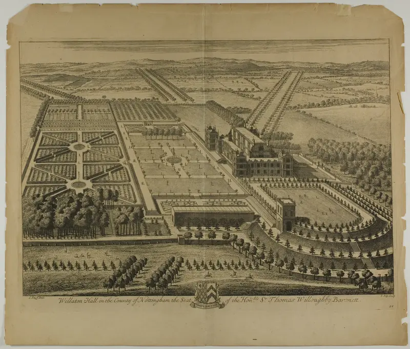 Wollaton Hall in the County of Nottingham, plate 68 from Britannia Illustrata Wall Art by Johannes Kip - High-Resolution Digital Print