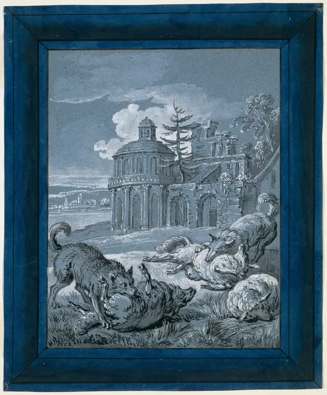 Wolves Attacking Sheep ("Rein de Trop II") Wall Art by Jean-Baptiste Oudry - High-Resolution Digital Print