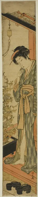 Woman Admiring Morning Glories while Brushing Her Teeth