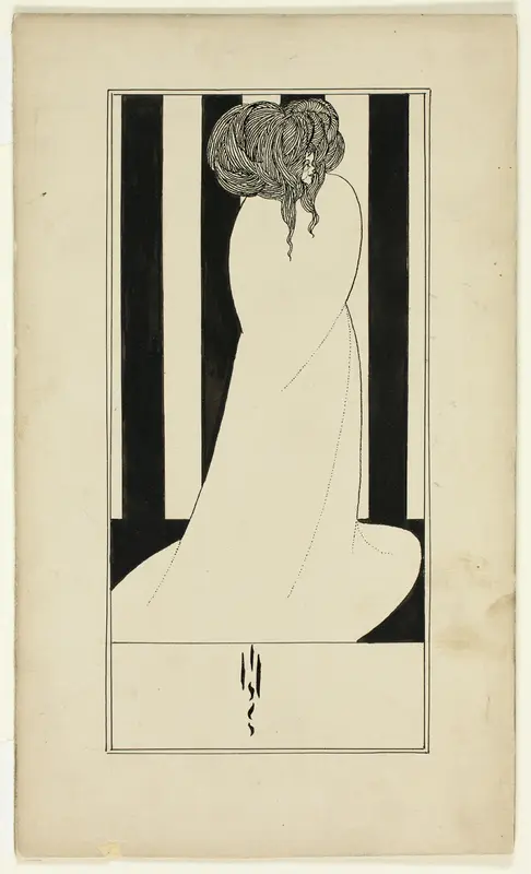 Woman Against Striped Wallpaper Wall Art by Imitator of Aubrey Vincent Beardsley - High-Resolution Digital Print