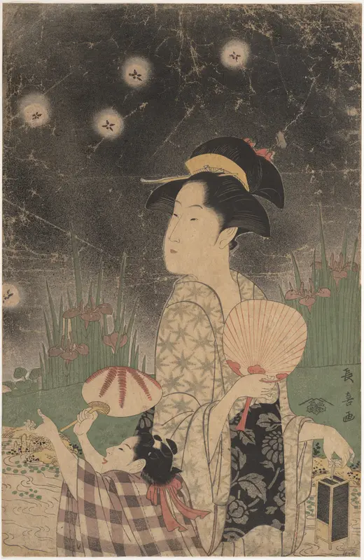Woman and Child Catching Fireflies