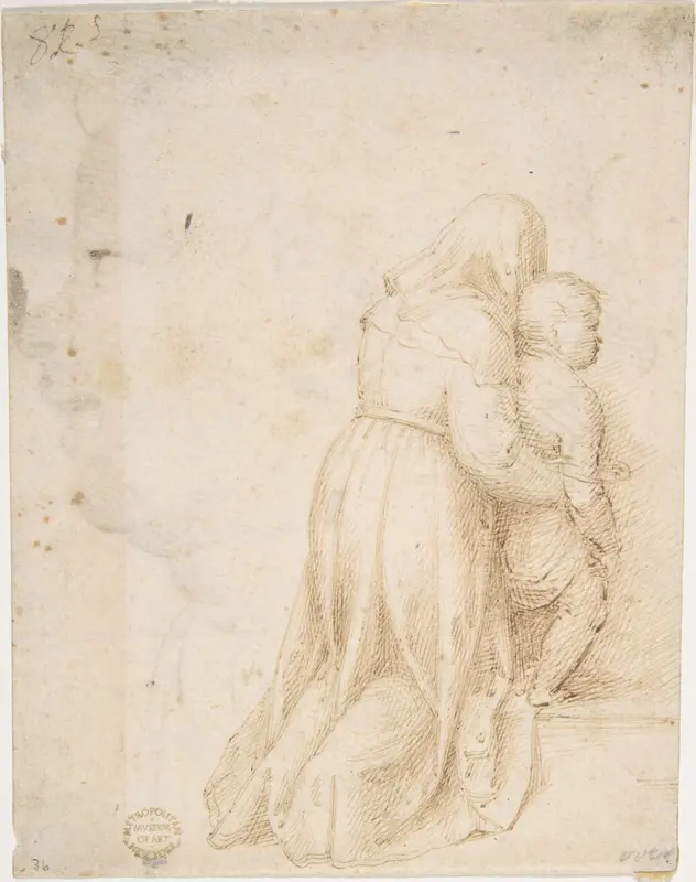 Woman and Child Kneeling (recto); Head of Child (verso) Wall Art by Andrea del Sarto (Andrea d'Agnolo) - High-Resolution Digital Print