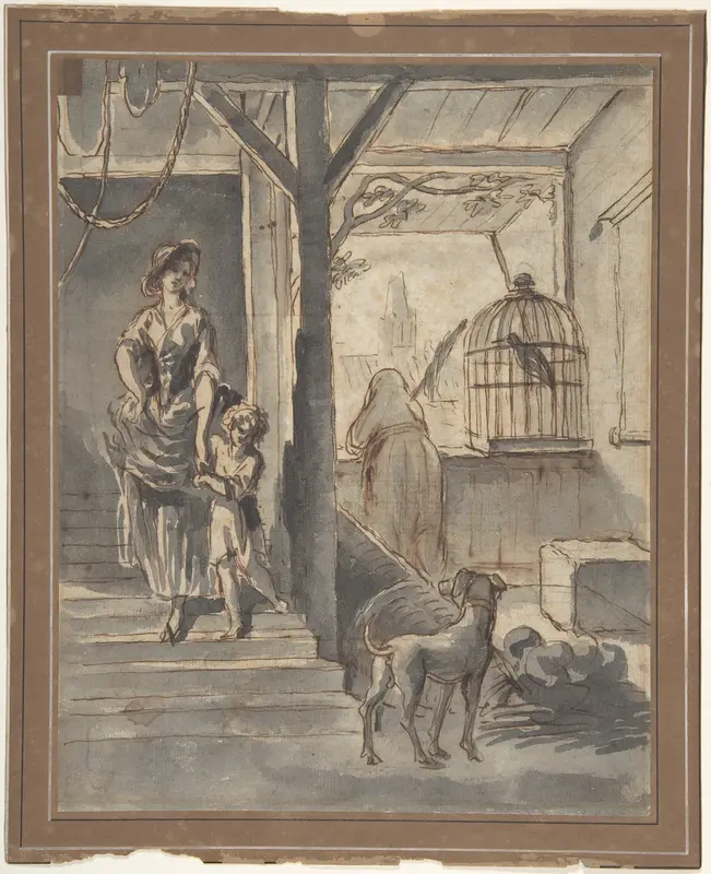 Woman and Child on Stairs Wall Art by Pierre Lélu - High-Resolution Digital Print