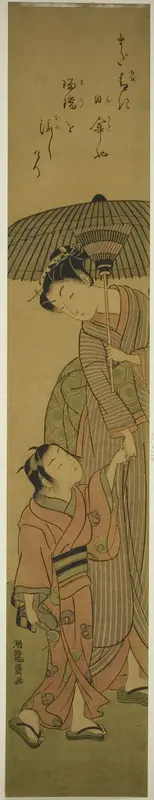 Woman and Child Under a Parasol Wall Art by Isoda Koryusai - High-Resolution Digital Print
