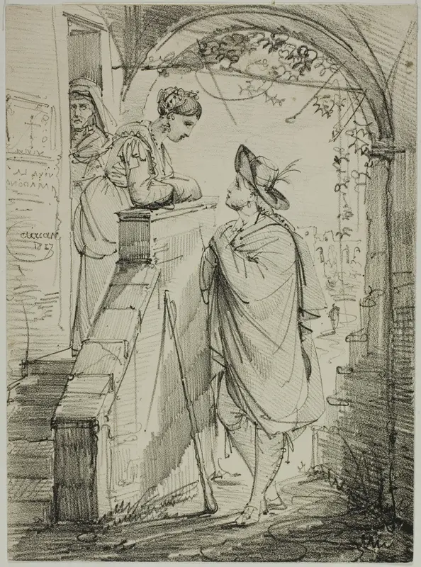 Woman and Man Conversing Wall Art by Noël-Thomas-Joseph Clérian - High-Resolution Digital Print