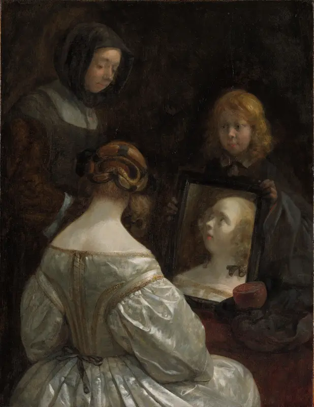 Woman at a Mirror Wall Art by Gerard ter Borch (II) - High-Resolution Digital Print