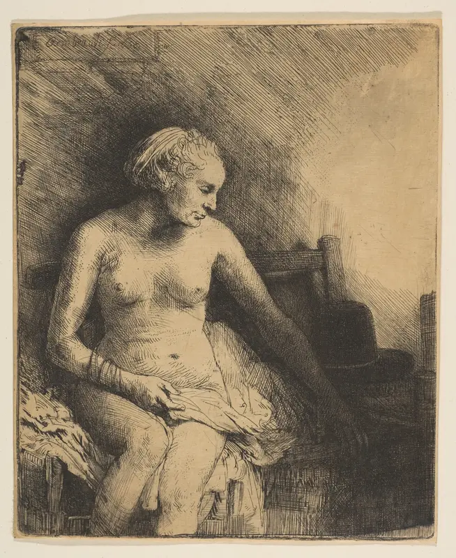 Woman at the Bath with a Hat beside Her Wall Art by Rembrandt (Rembrandt van Rijn) - High-Resolution Digital Print