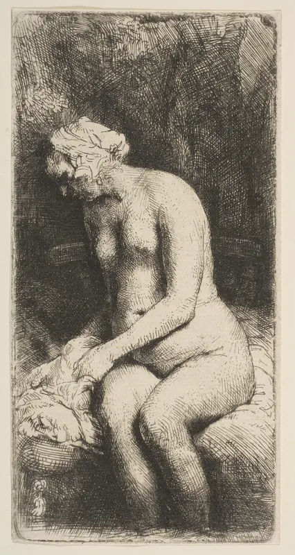 Woman Bathing Her Feet at a Brook Wall Art by Rembrandt (Rembrandt van Rijn) - High-Resolution Digital Print