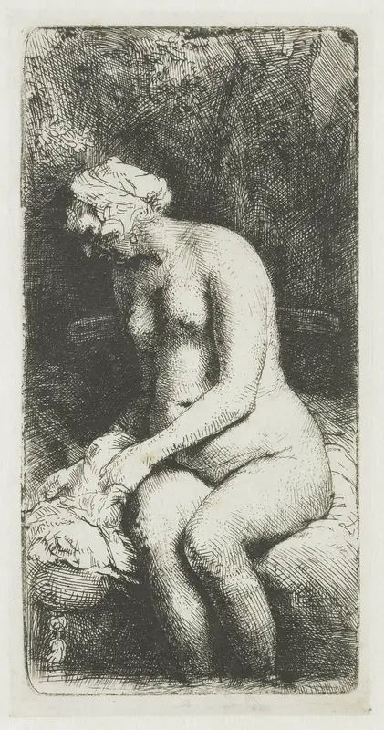 Woman bathing her feet at a brook Wall Art by Unknown - High-Resolution Digital Print